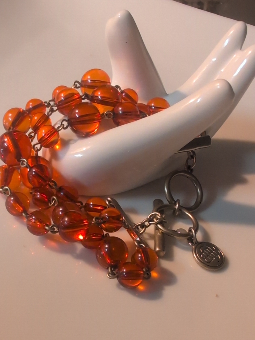 VTG Dana Buckman Faux  Amber Bead Multi-Strand Bracelet - Orange